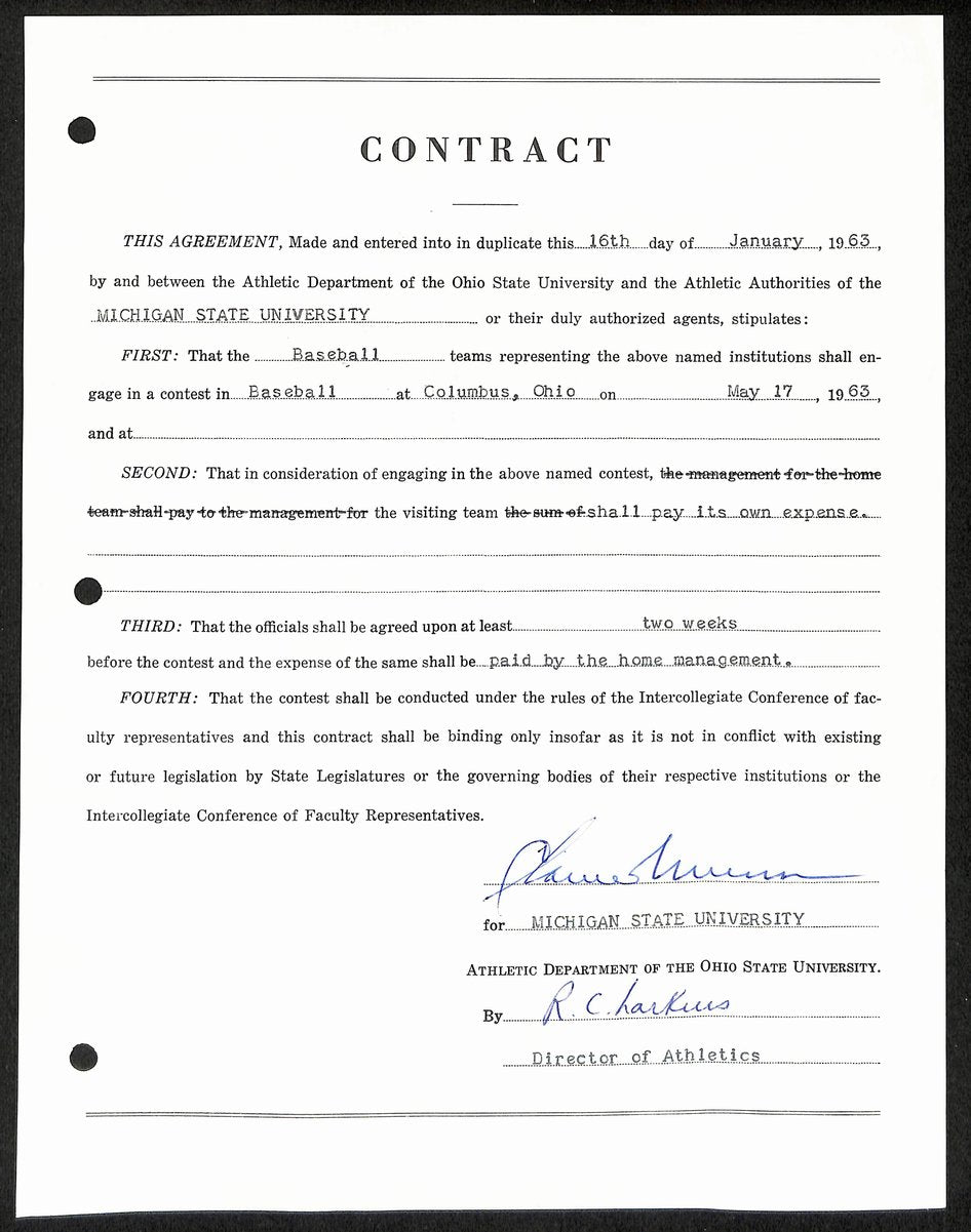 Biggie Munn HOF Michigan State Head Coach Signed/Auto Contract JSA BA199649
