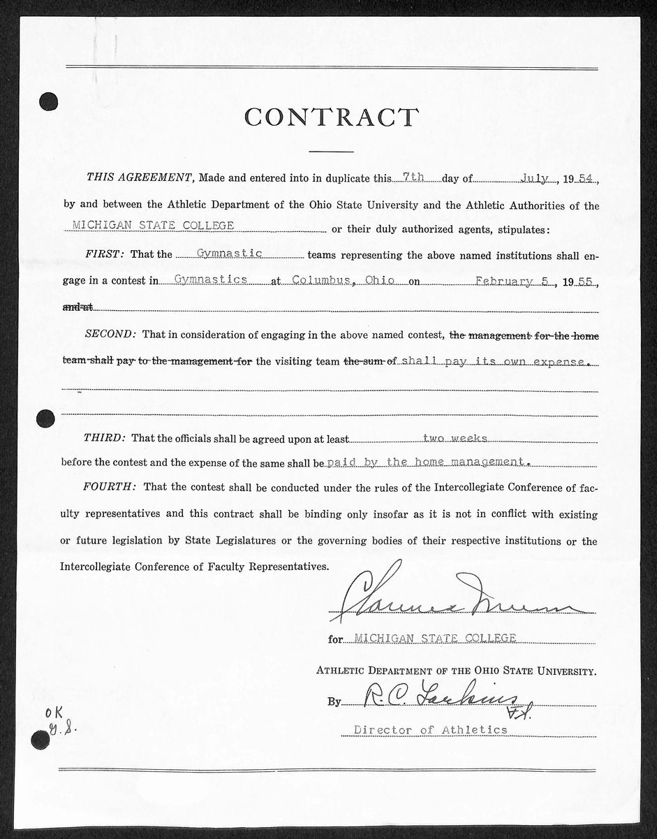 Biggie Munn HOF Michigan State Head Coach Signed/Auto Contract JSA BA199650