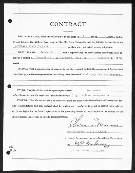 Biggie Munn HOF Michigan State Head Coach Signed/Auto Contract JSA BA199650