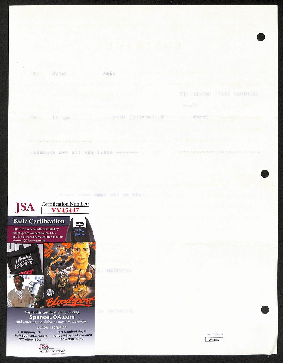 Biggie Munn HOF Michigan State Head Coach Signed/Auto Contract JSA BA199651