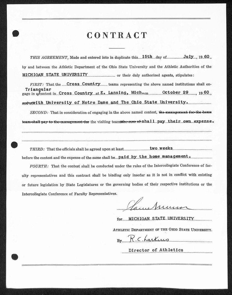 Biggie Munn HOF Michigan State Head Coach Signed/Auto Contract JSA BA199653
