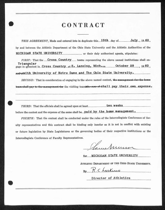 Biggie Munn HOF Michigan State Head Coach Signed/Auto Contract JSA BA199653