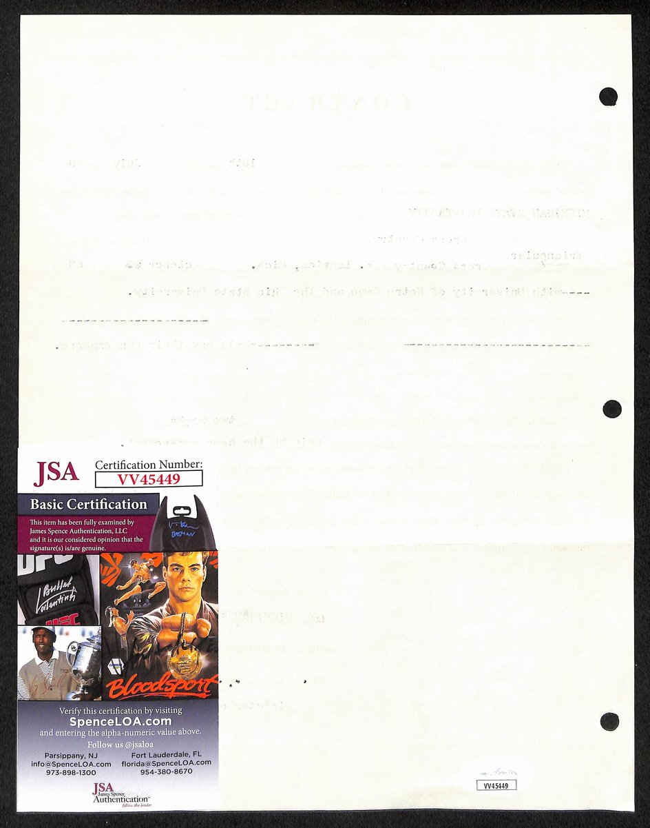 Biggie Munn HOF Michigan State Head Coach Signed/Auto Contract JSA BA199653