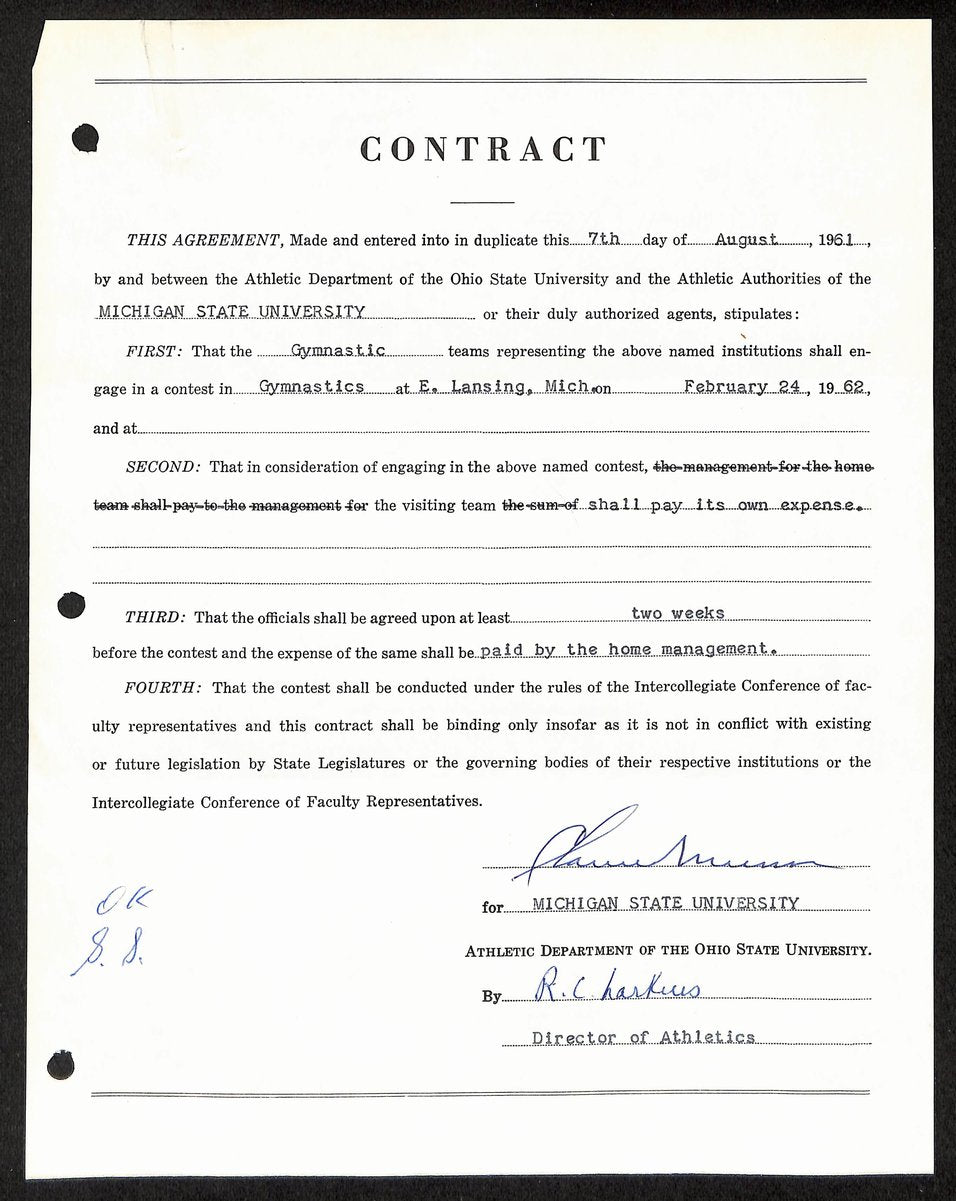 Biggie Munn HOF Michigan State Head Coach Signed/Auto Contract JSA BA199655