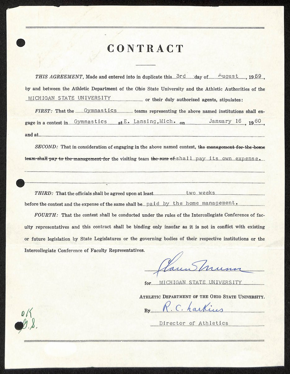 Biggie Munn HOF Michigan State Head Coach Signed/Auto Contract JSA BA199656