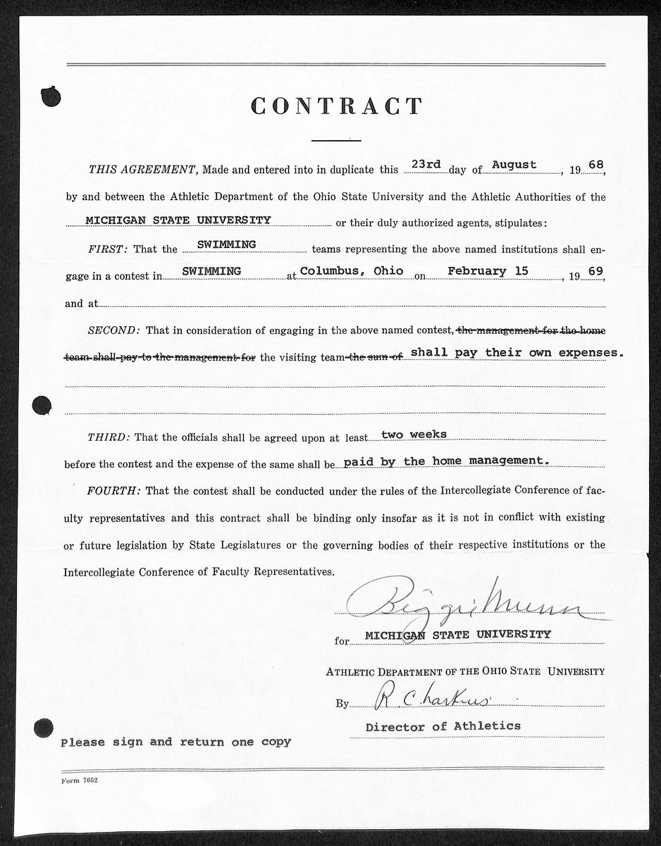 Biggie Munn HOF Michigan State Head Coach Signed/Auto Contract JSA BA199658