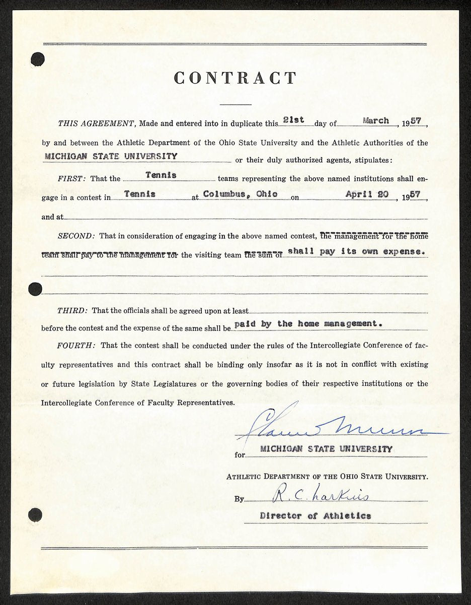 Biggie Munn HOF Michigan State Head Coach Signed/Auto Contract JSA BA199661