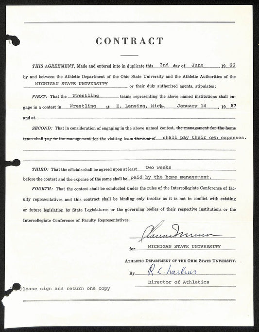 Biggie Munn HOF Michigan State Head Coach Signed/Auto Contract JSA BA199665