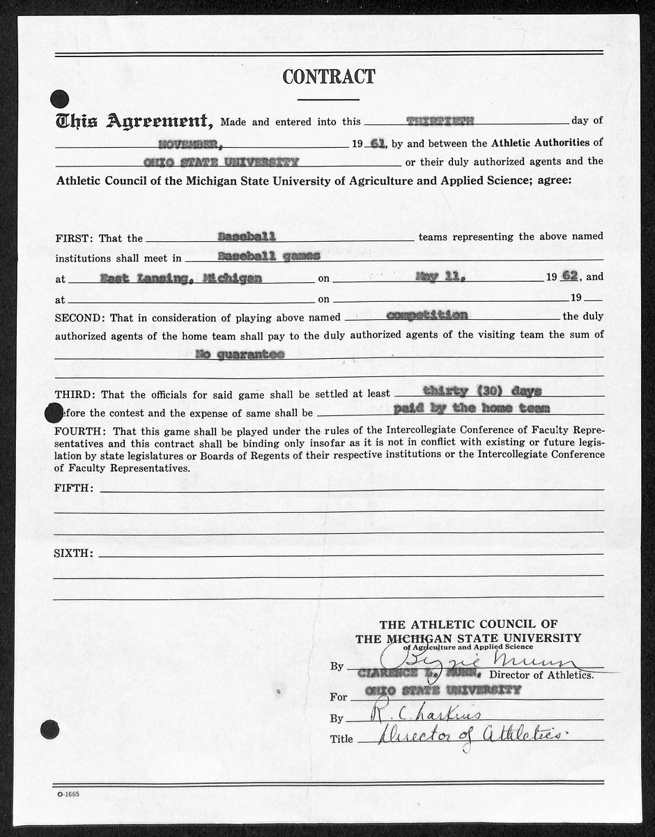 Biggie Munn HOF Michigan State Head Coach Signed/Auto Contract JSA BA199666