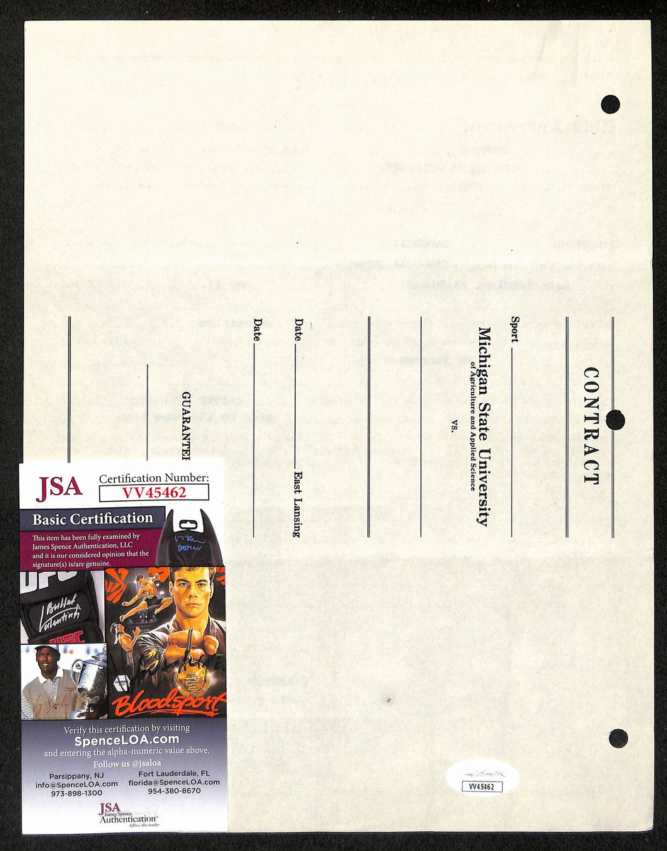Biggie Munn HOF Michigan State Head Coach Signed/Auto Contract JSA BA199666