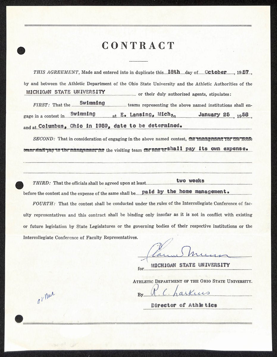 Biggie Munn HOF Michigan State Head Coach Signed/Auto Contract JSA BA199667