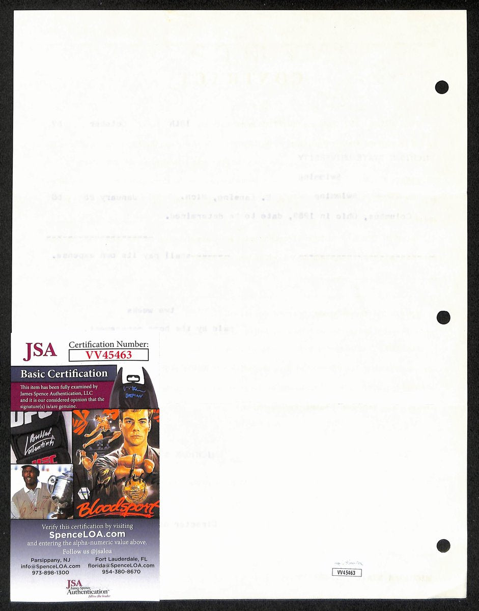Biggie Munn HOF Michigan State Head Coach Signed/Auto Contract JSA BA199667