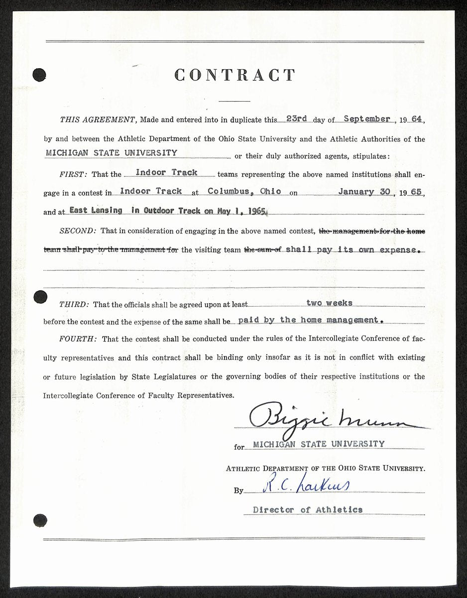 Biggie Munn HOF Michigan State Head Coach Signed/Auto Contract JSA BA199673