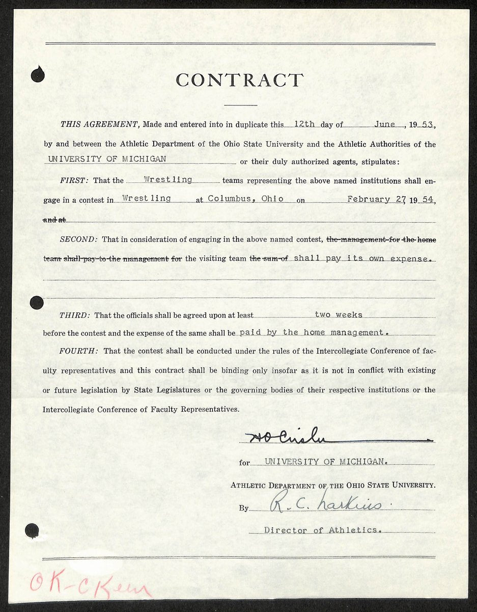 Fritz Crisler HOF Michigan Head Coach Signed/Auto Contract PSA BA198992