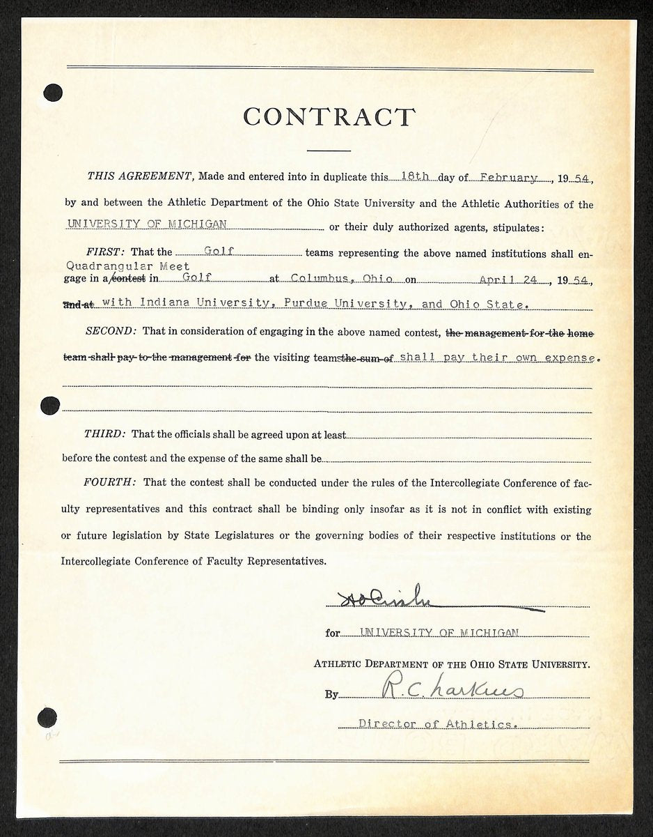 Fritz Crisler HOF Michigan Head Coach Signed/Auto Contract PSA BA198993