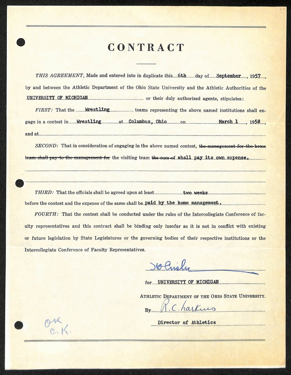 Fritz Crisler HOF Michigan Head Coach Signed/Auto Contract PSA BA198994