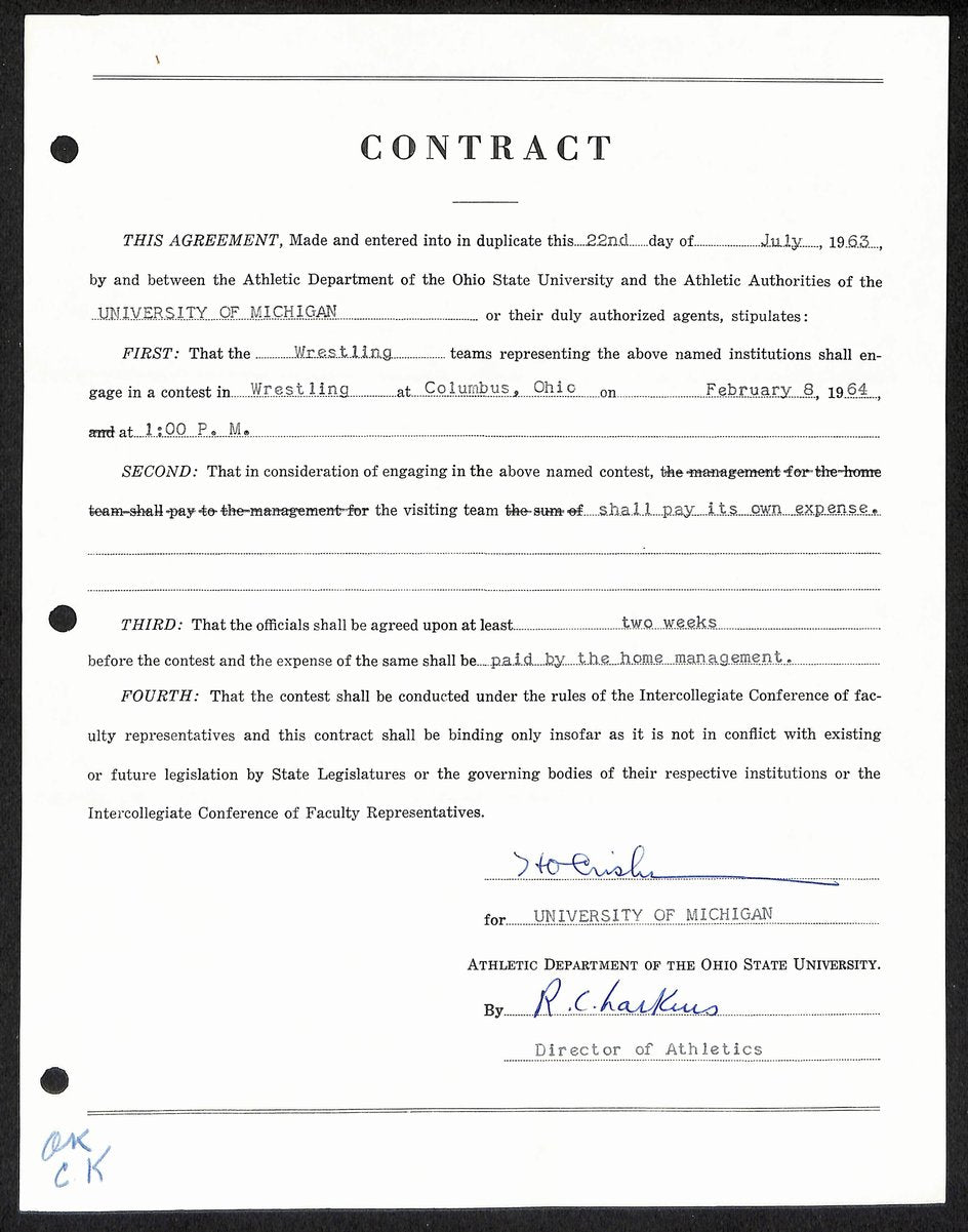 Fritz Crisler HOF Michigan Head Coach Signed/Auto Contract PSA BA198995