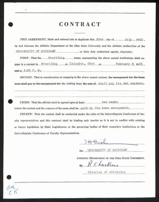 Fritz Crisler HOF Michigan Head Coach Signed/Auto Contract PSA BA198995