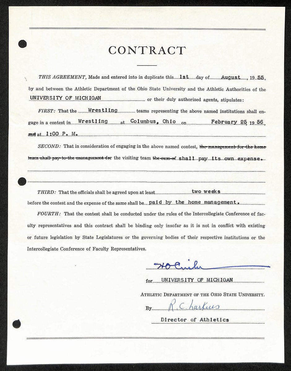 Fritz Crisler HOF Michigan Head Coach Signed/Auto Contract PSA BA198996
