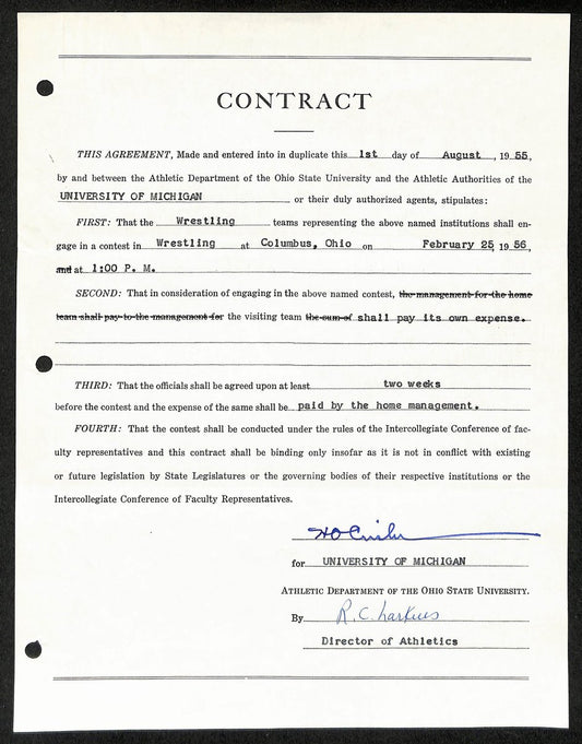 Fritz Crisler HOF Michigan Head Coach Signed/Auto Contract PSA BA198996