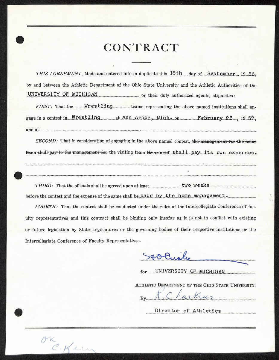 Fritz Crisler HOF Michigan Head Coach Signed/Auto Contract PSA BA198997