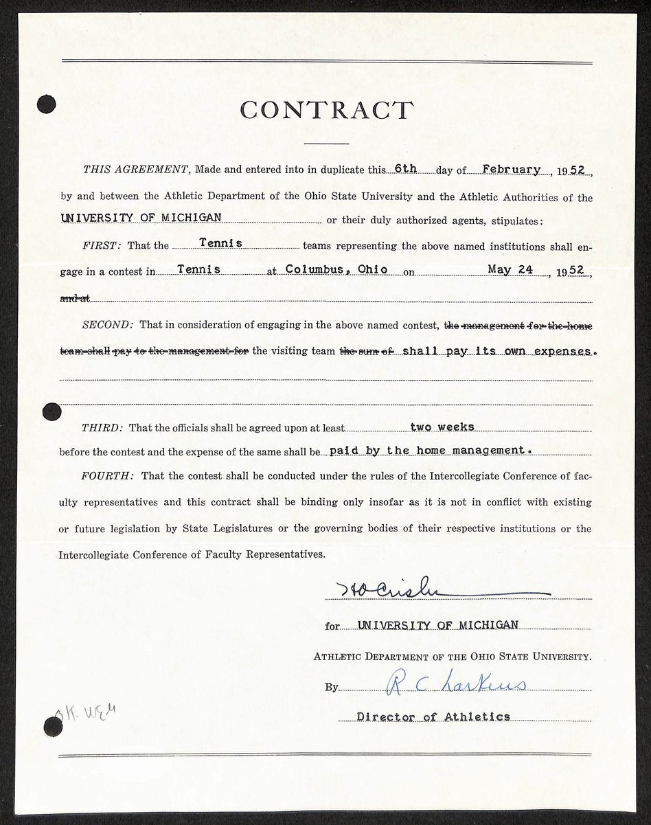 Fritz Crisler HOF Michigan Head Coach Signed/Auto Contract PSA BA198998