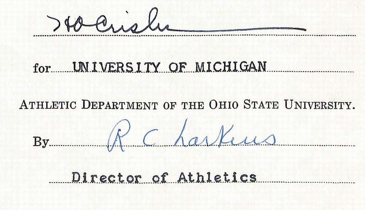 Fritz Crisler HOF Michigan Head Coach Signed/Auto Contract PSA BA198998