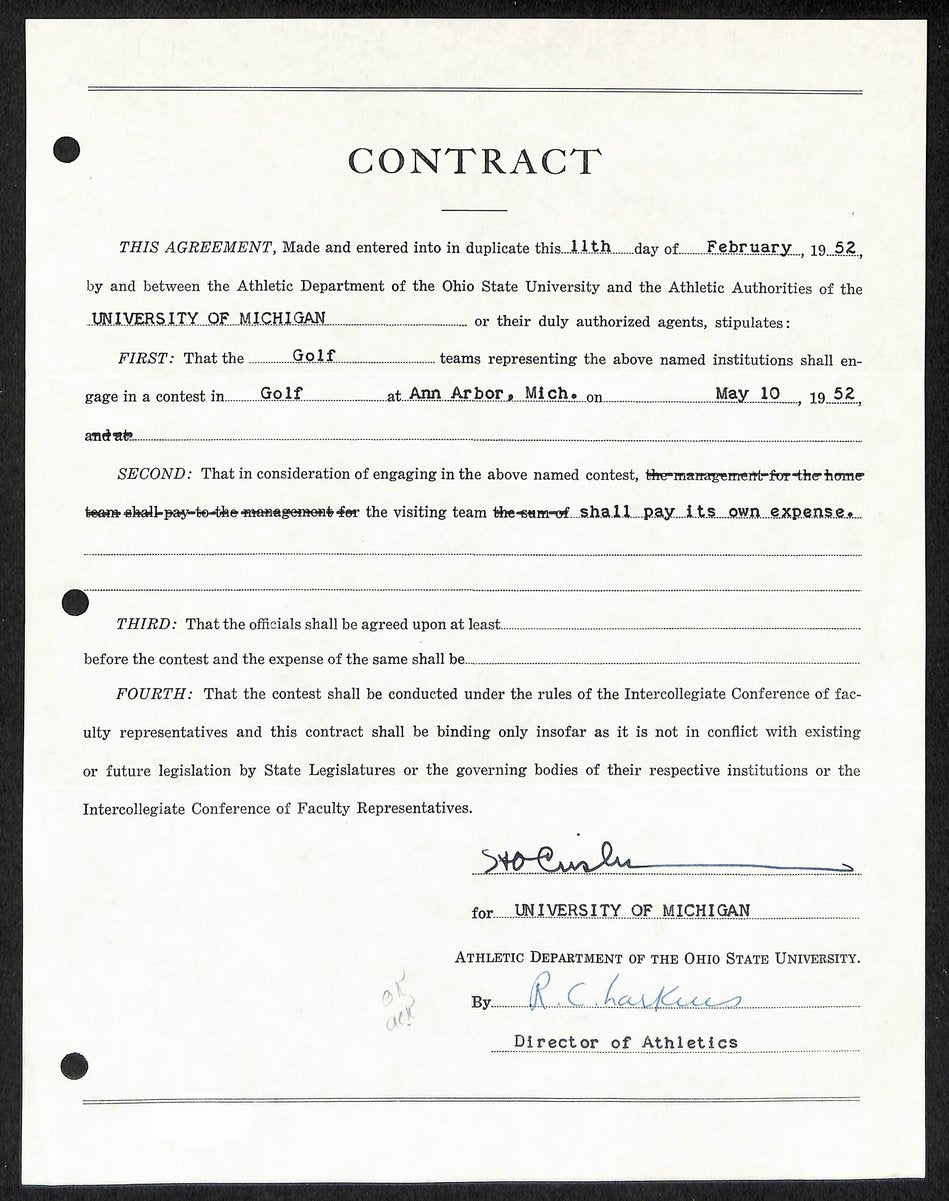 Fritz Crisler HOF Michigan Head Coach Signed/Auto Contract PSA BA198999
