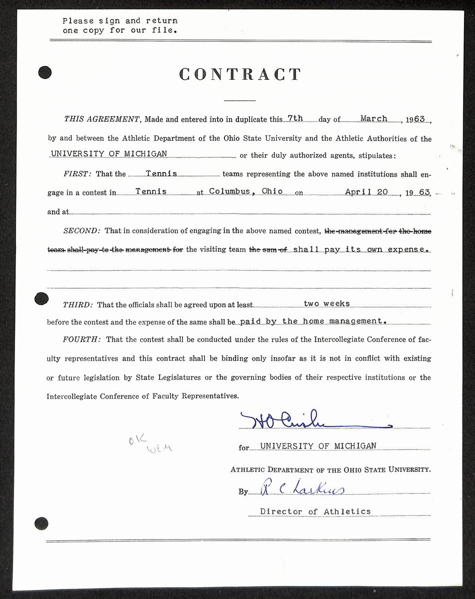 Fritz Crisler HOF Michigan Head Coach Signed/Auto Contract PSA BA199000