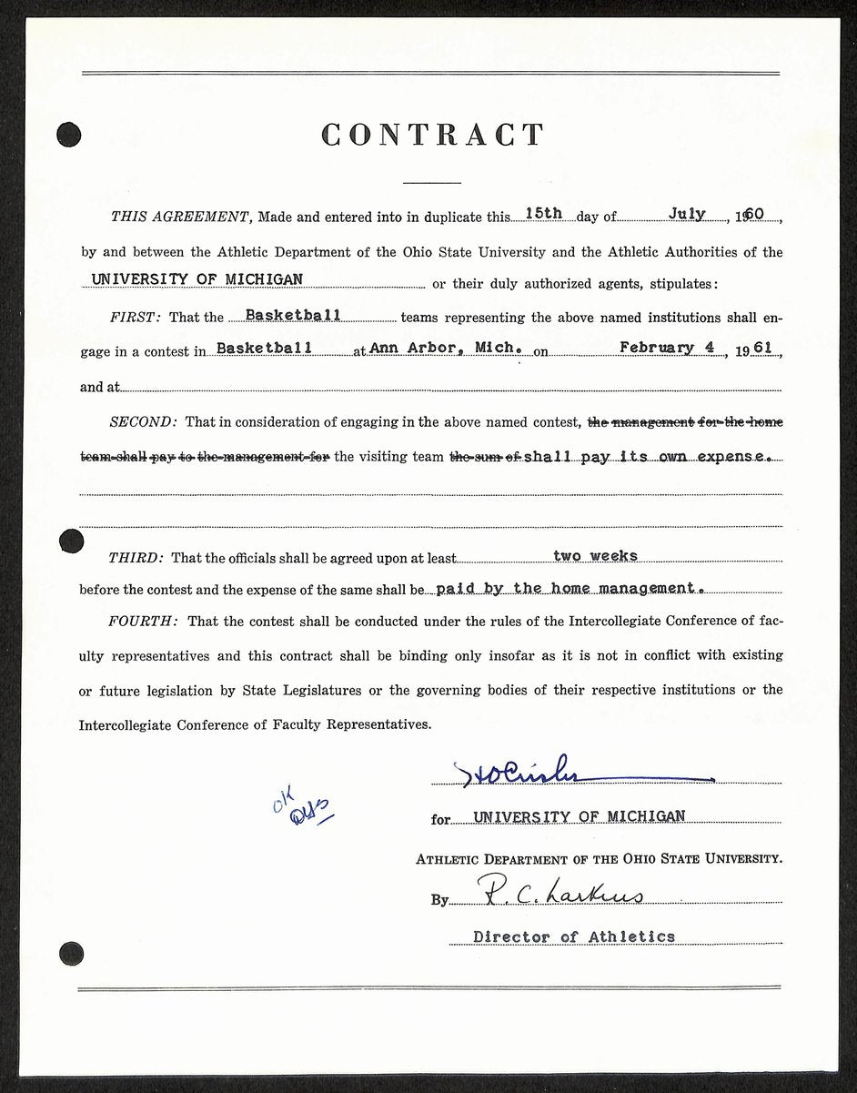 Fritz Crisler HOF Michigan Head Coach Signed/Auto Contract PSA BA199002