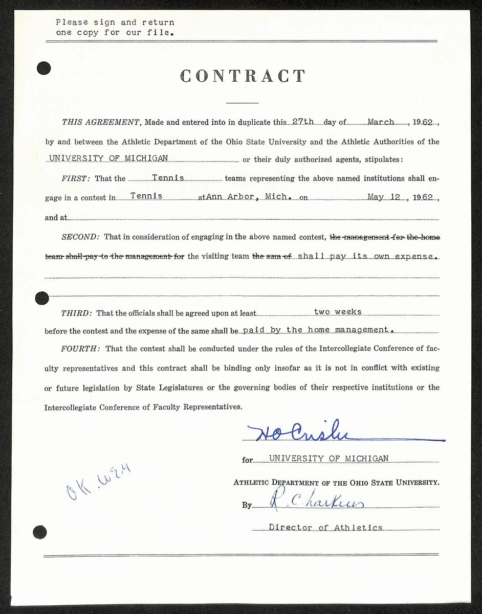 Fritz Crisler HOF Michigan Head Coach Signed/Auto Contract PSA BA199003