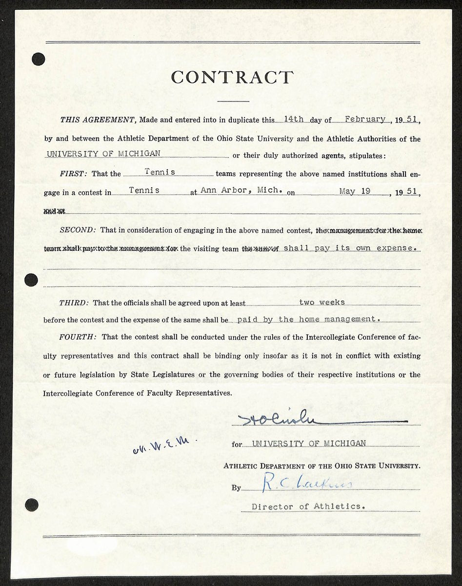 Fritz Crisler HOF Michigan Head Coach Signed/Auto Contract PSA BA199004