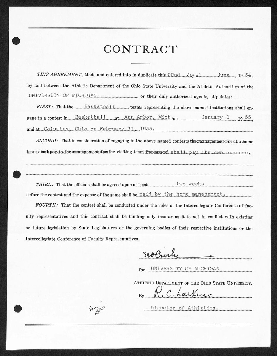 Fritz Crisler HOF Michigan Head Coach Signed/Auto Contract PSA BA199005