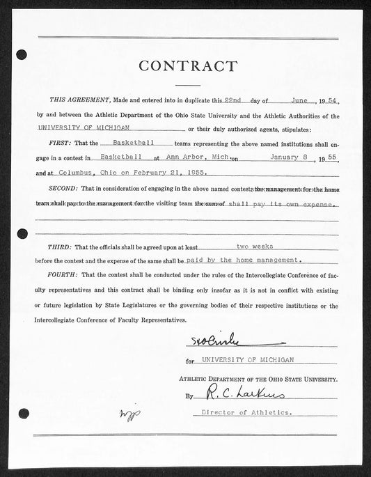 Fritz Crisler HOF Michigan Head Coach Signed/Auto Contract PSA BA199005