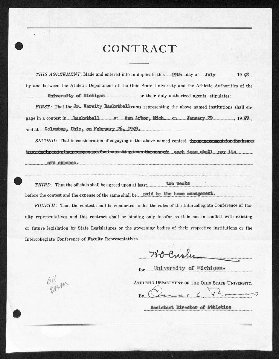 Fritz Crisler HOF Michigan Head Coach Signed/Auto Contract PSA BA199006