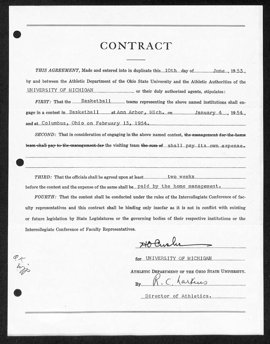 Fritz Crisler HOF Michigan Head Coach Signed/Auto Contract PSA BA199007