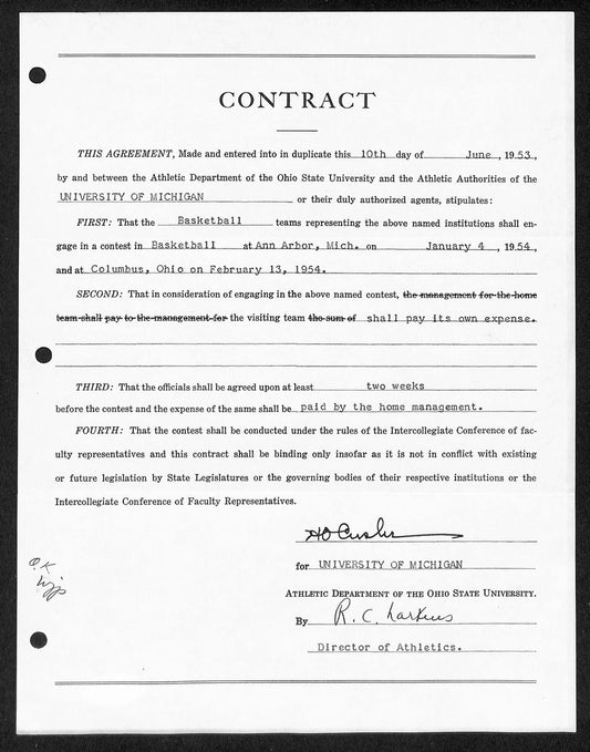 Fritz Crisler HOF Michigan Head Coach Signed/Auto Contract PSA BA199007
