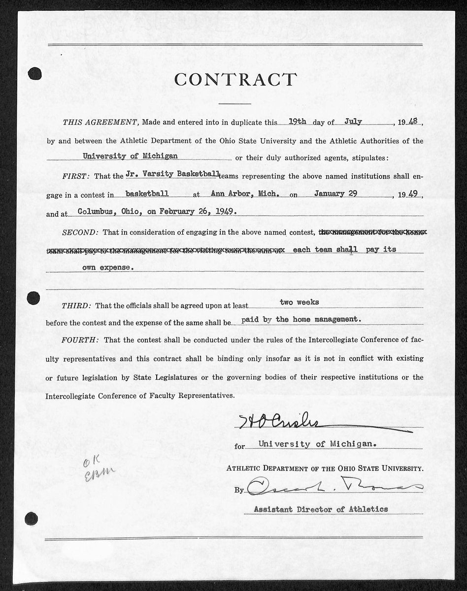 Fritz Crisler HOF Michigan Head Coach Signed/Auto Contract PSA BA199008