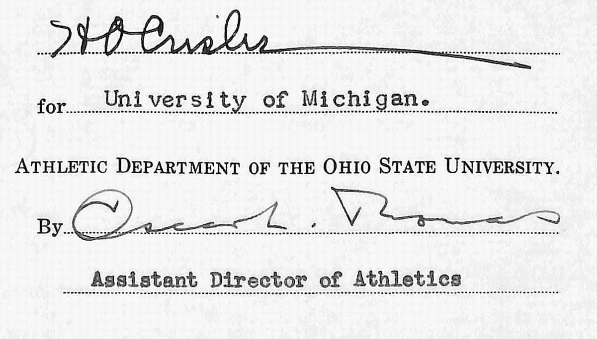 Fritz Crisler HOF Michigan Head Coach Signed/Auto Contract PSA BA199008