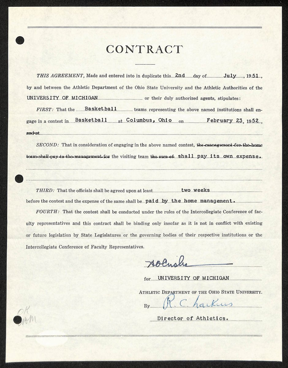 Fritz Crisler HOF Michigan Head Coach Signed/Auto Contract PSA BA199010