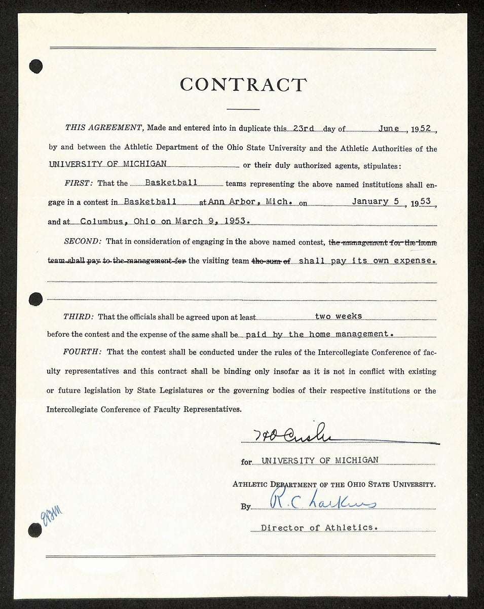 Fritz Crisler HOF Michigan Head Coach Signed/Auto Contract PSA BA199011