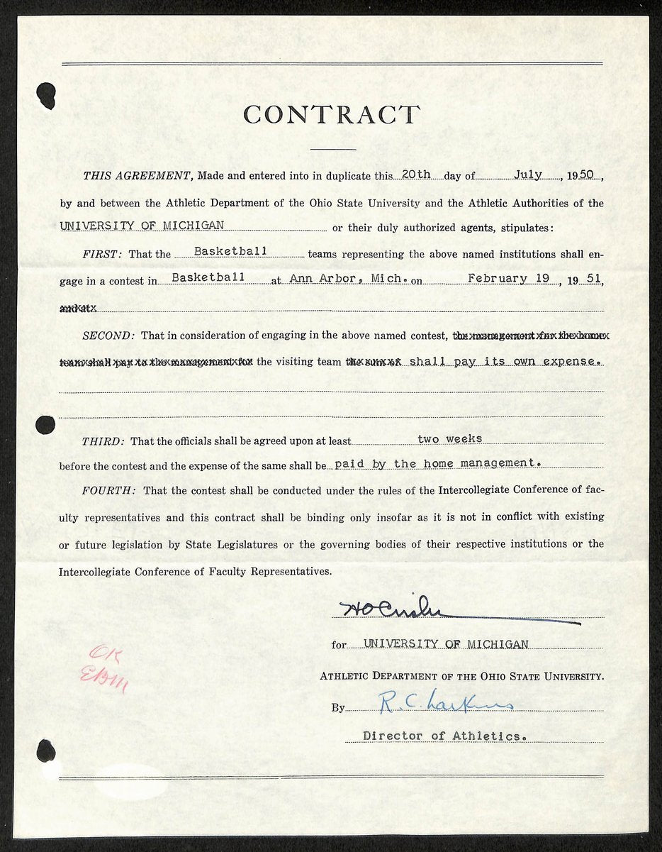 Fritz Crisler HOF Michigan Head Coach Signed/Auto Contract PSA BA199013