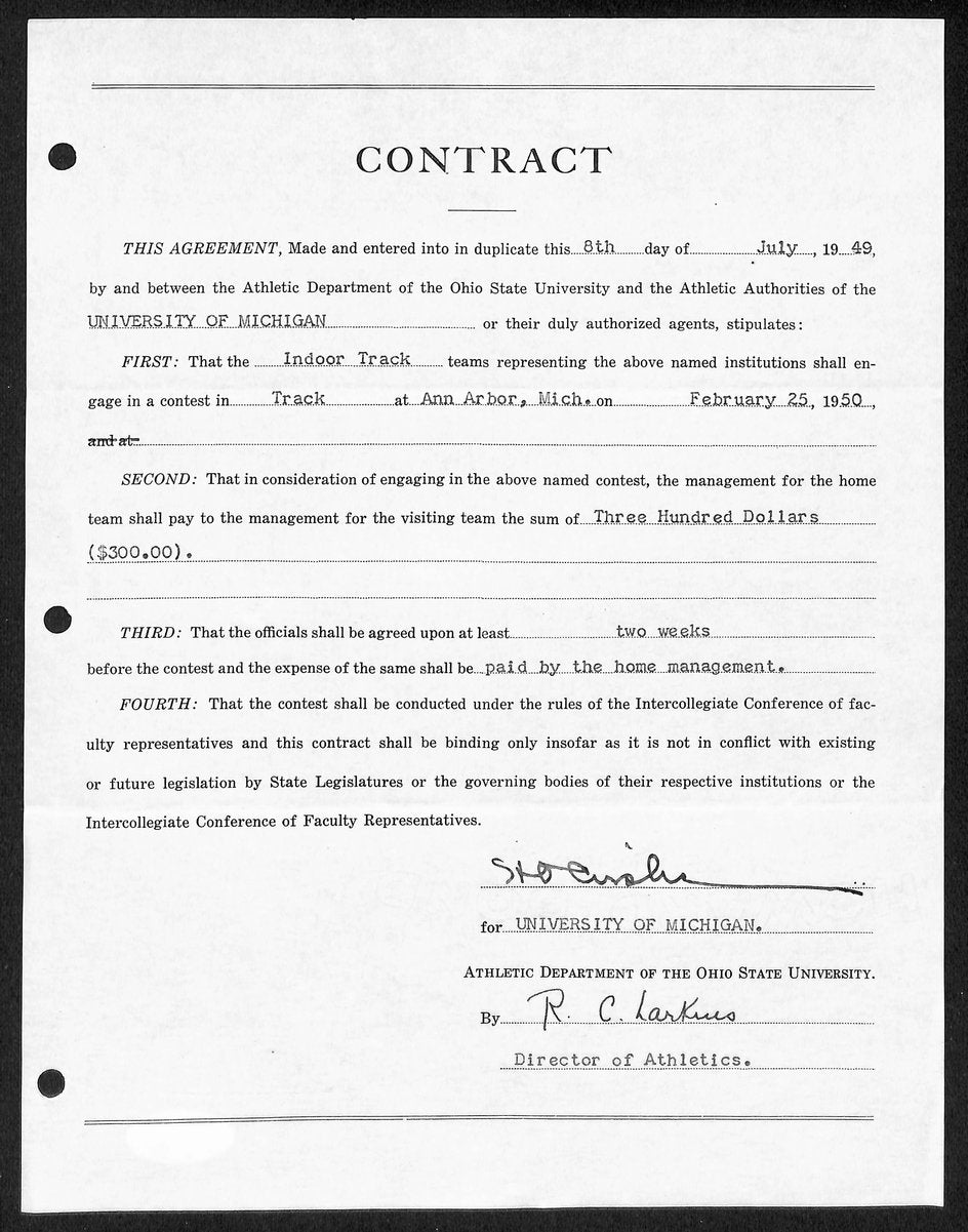 Fritz Crisler HOF Michigan Head Coach Signed/Auto Contract PSA BA199014