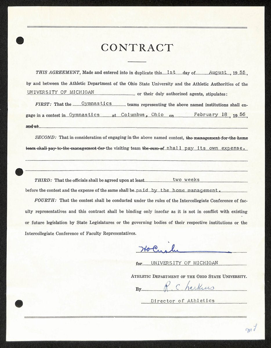 Fritz Crisler HOF Michigan Head Coach Signed/Auto Contract PSA BA199015