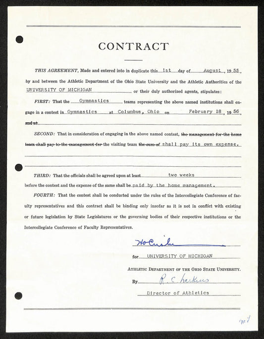 Fritz Crisler HOF Michigan Head Coach Signed/Auto Contract PSA BA199015