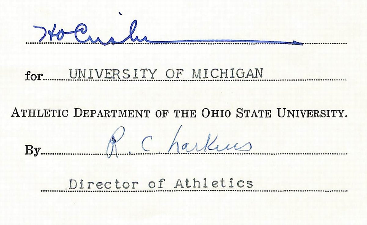 Fritz Crisler HOF Michigan Head Coach Signed/Auto Contract PSA BA199015