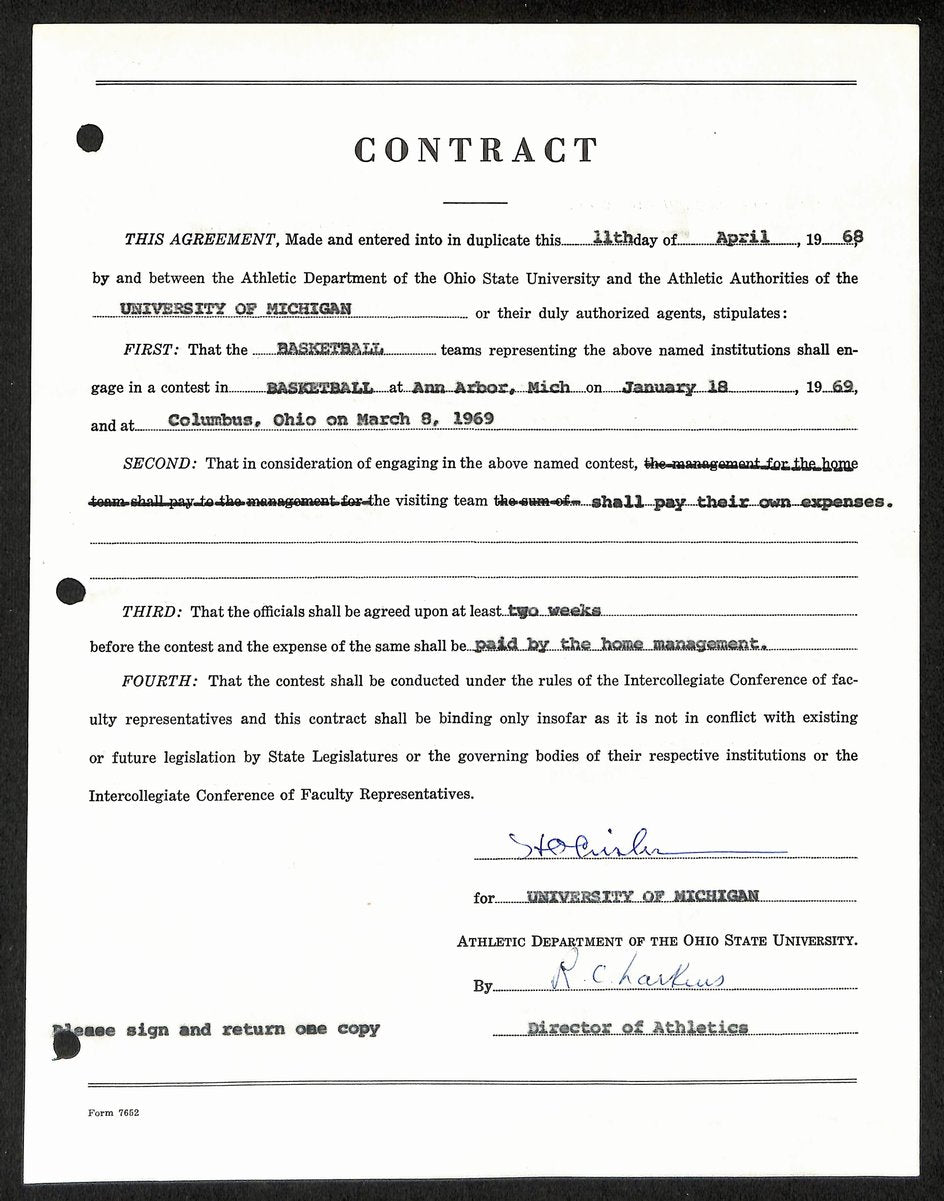 Fritz Crisler HOF Michigan Head Coach Signed/Auto Contract PSA BA199016