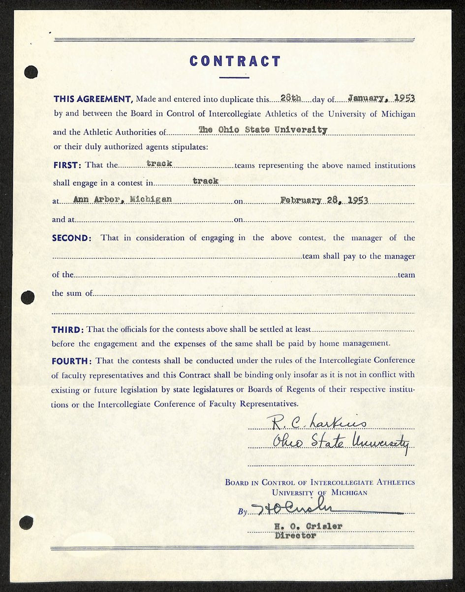 Fritz Crisler HOF Michigan Head Coach Signed/Auto Contract PSA BA199017