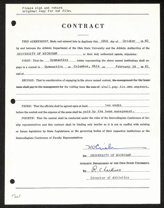 Fritz Crisler HOF Michigan Head Coach Signed/Auto Contract PSA BA199018