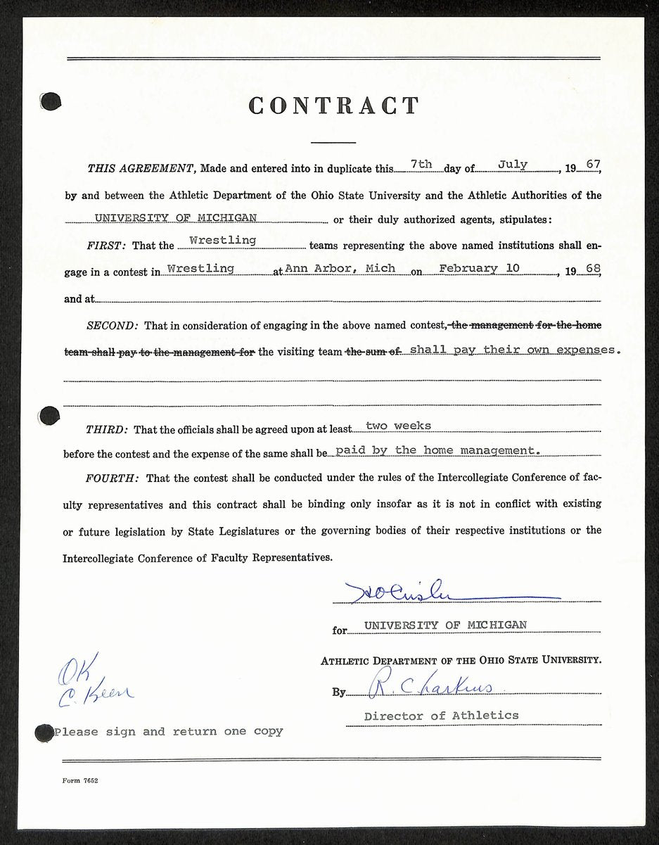 Fritz Crisler HOF Michigan Head Coach Signed/Auto Contract PSA BA199019